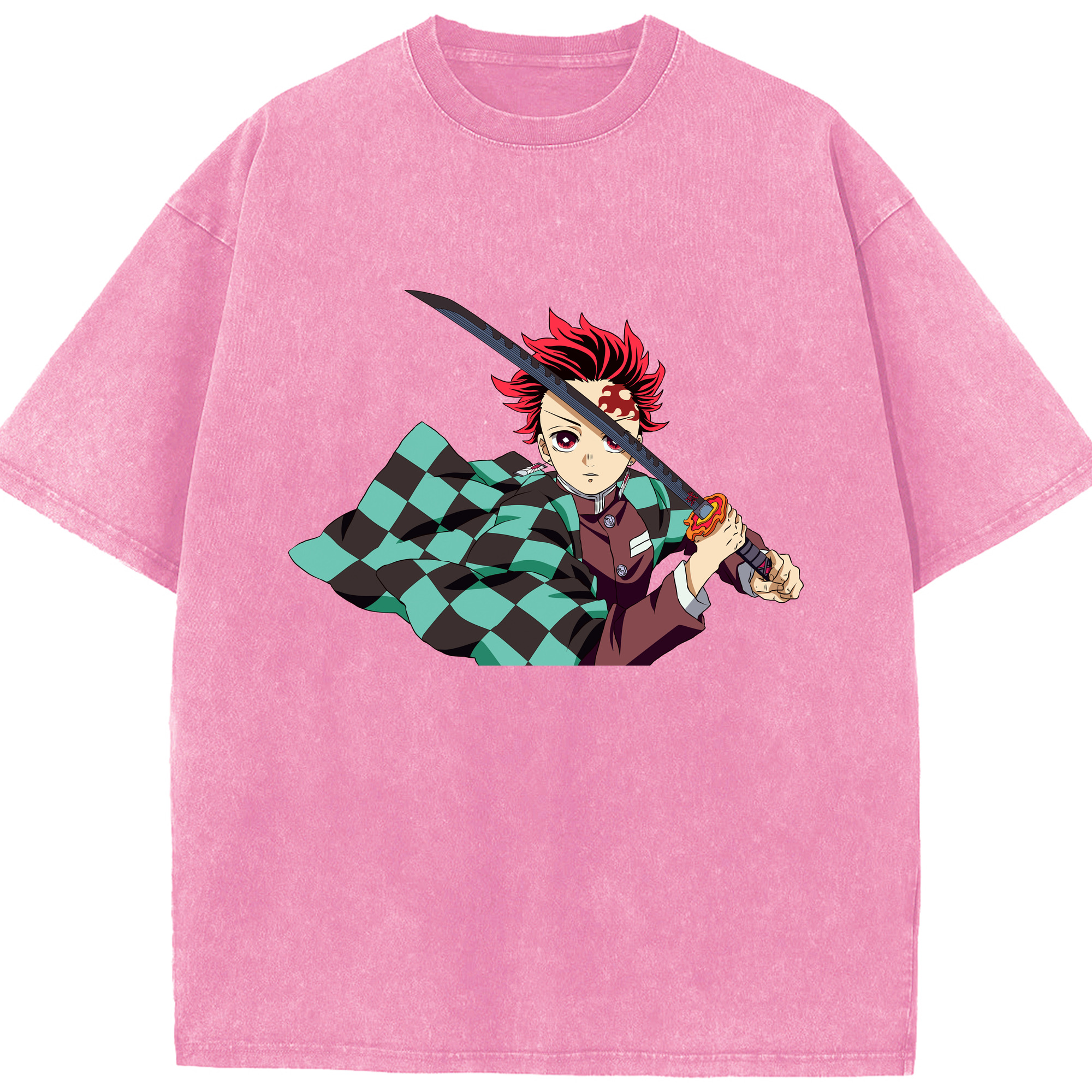 （画像用） 鬼滅の刃 竈門 炭治郎／かまど たんじろう Kamado Tanjirou 綿100% ヴィンテージ風 半袖Tシャツ（フロントプリント）